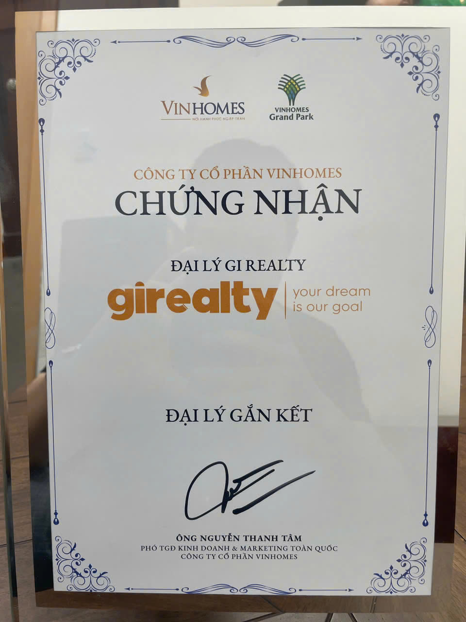 chứng nhận đại lý vinhomes Girealty